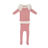 Contrast Trim & Shoulder Ruffle Top & Pant 2-Piece Set