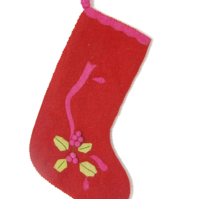Holly Berry Red Hand Felted Wool Christmas Stocking Arcadia Home