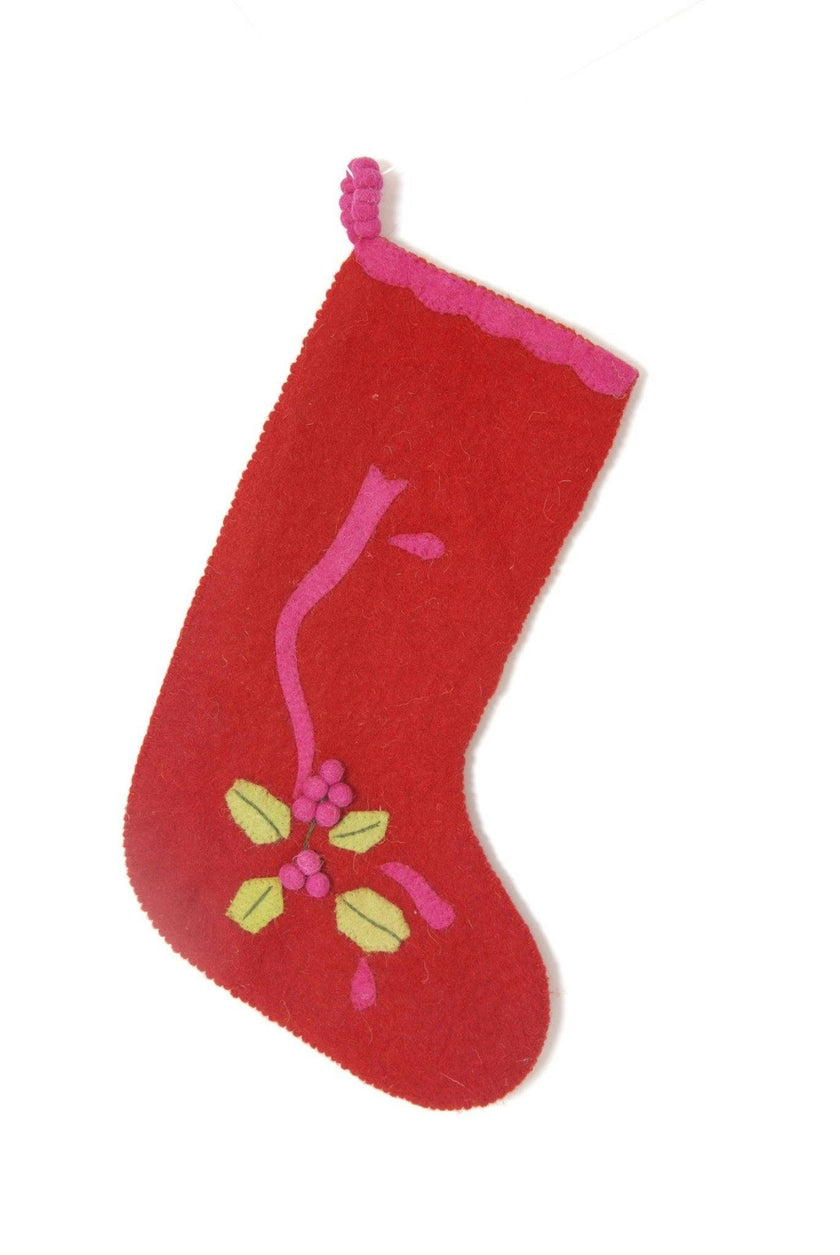 Holly Berry Red Hand Felted Wool Christmas Stocking