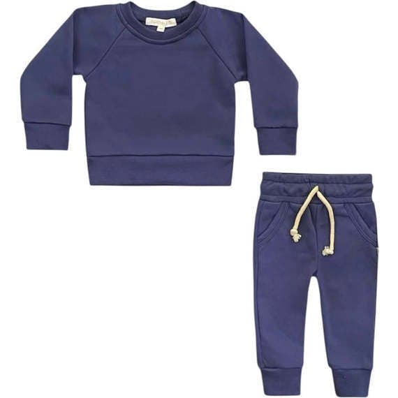 Crewneck Terry Jogger Pant Sweatsuit Set, Indigo