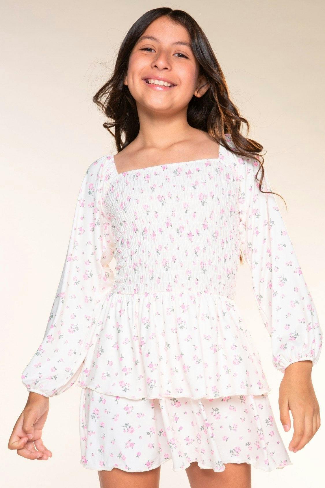 Simply Soft Long Sleeve Smocked Ruffle Skirt Dress