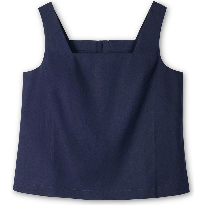 Linen Square Neck Tank, Blue