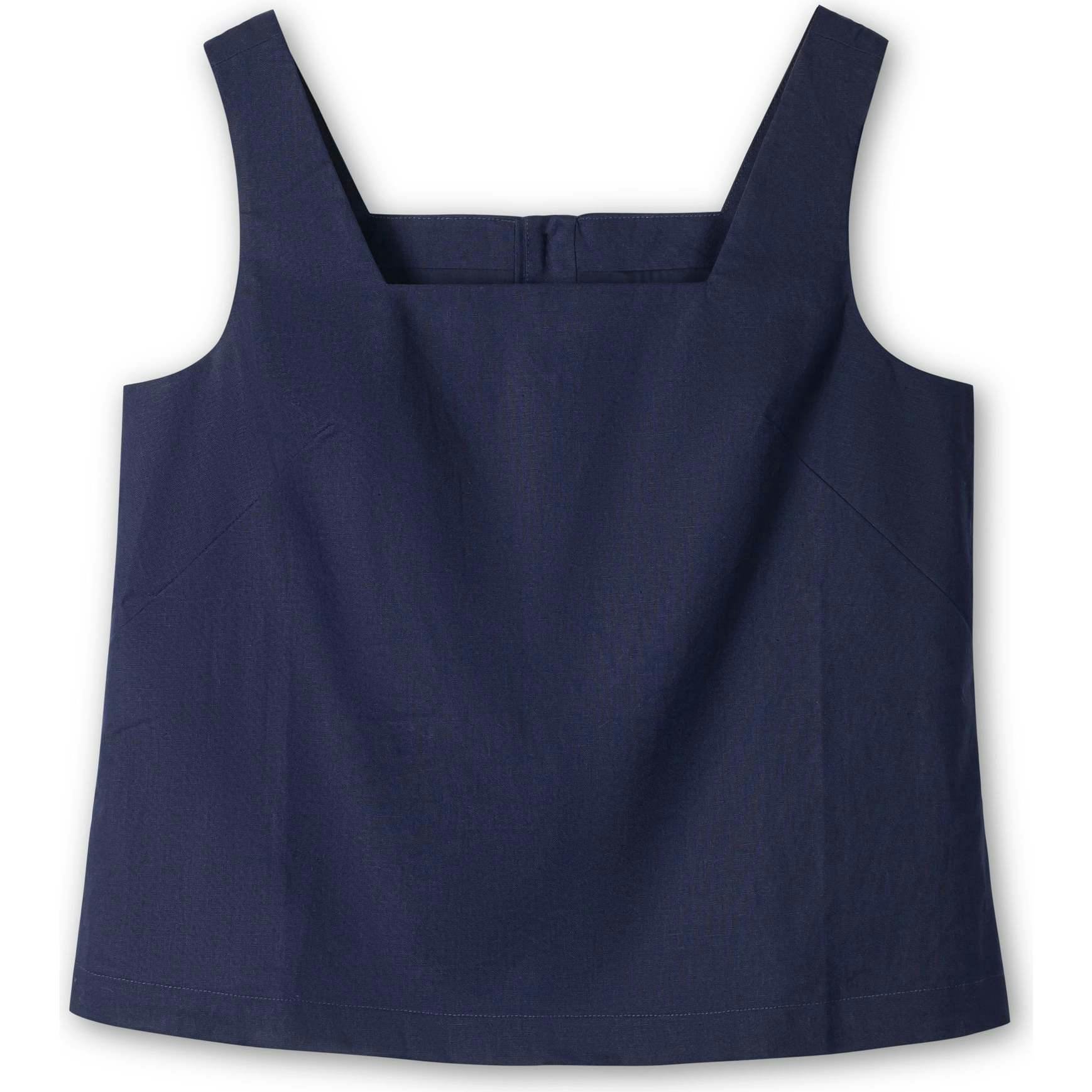 Linen Square Neck Tank, Blue