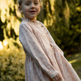 Girls Long Sleeves Dress with Front Ruffle | Vintage Pink Rose