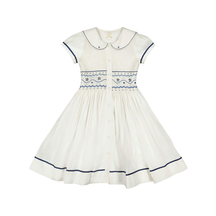 Riviera White Short Sleeve Smocked Dress