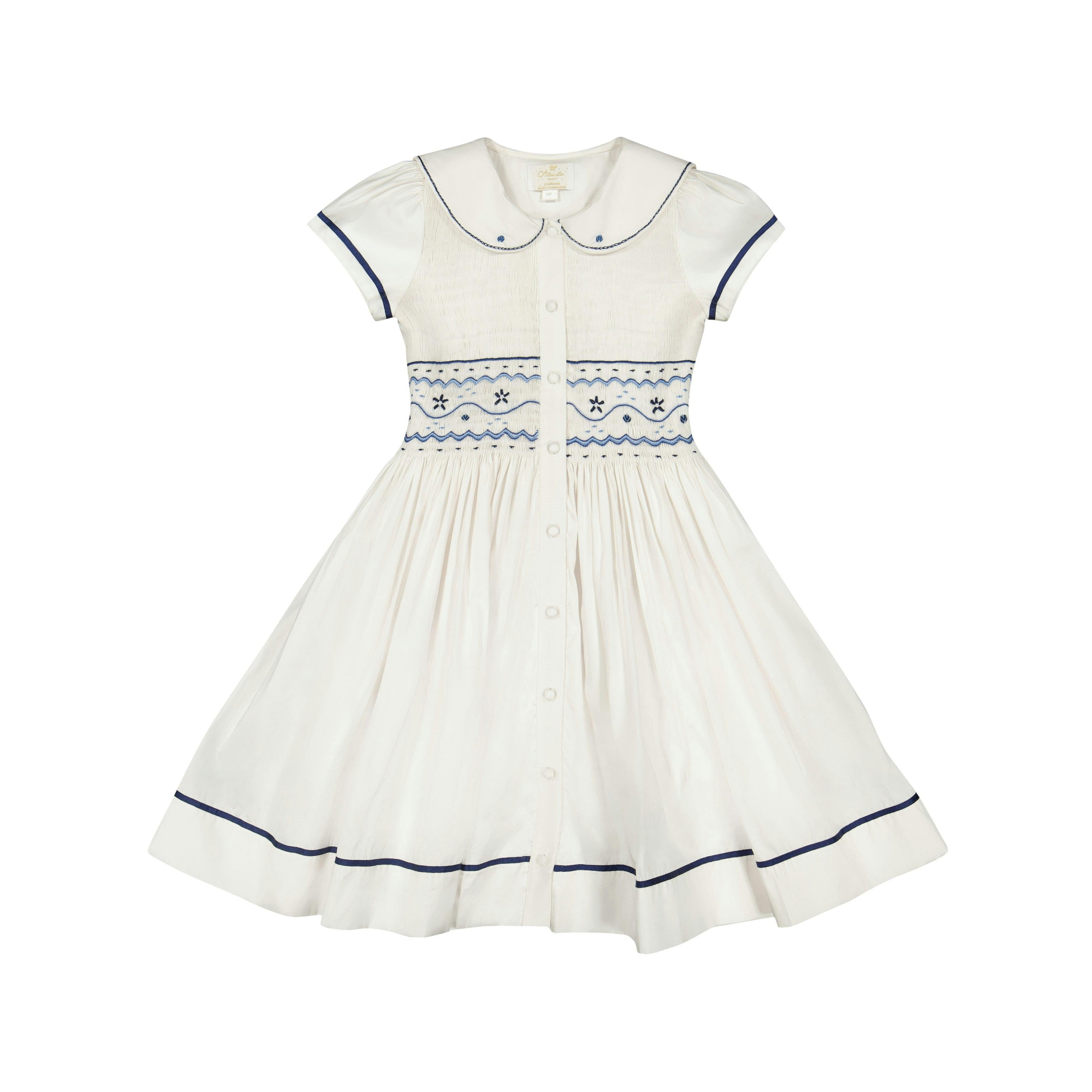 Riviera White Short Sleeve Smocked Dress