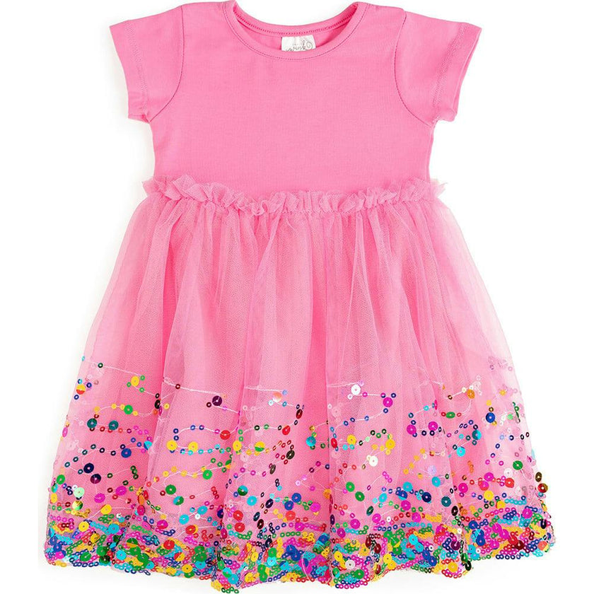 Raspberry Confetti Short Sleeve Tutu Dress