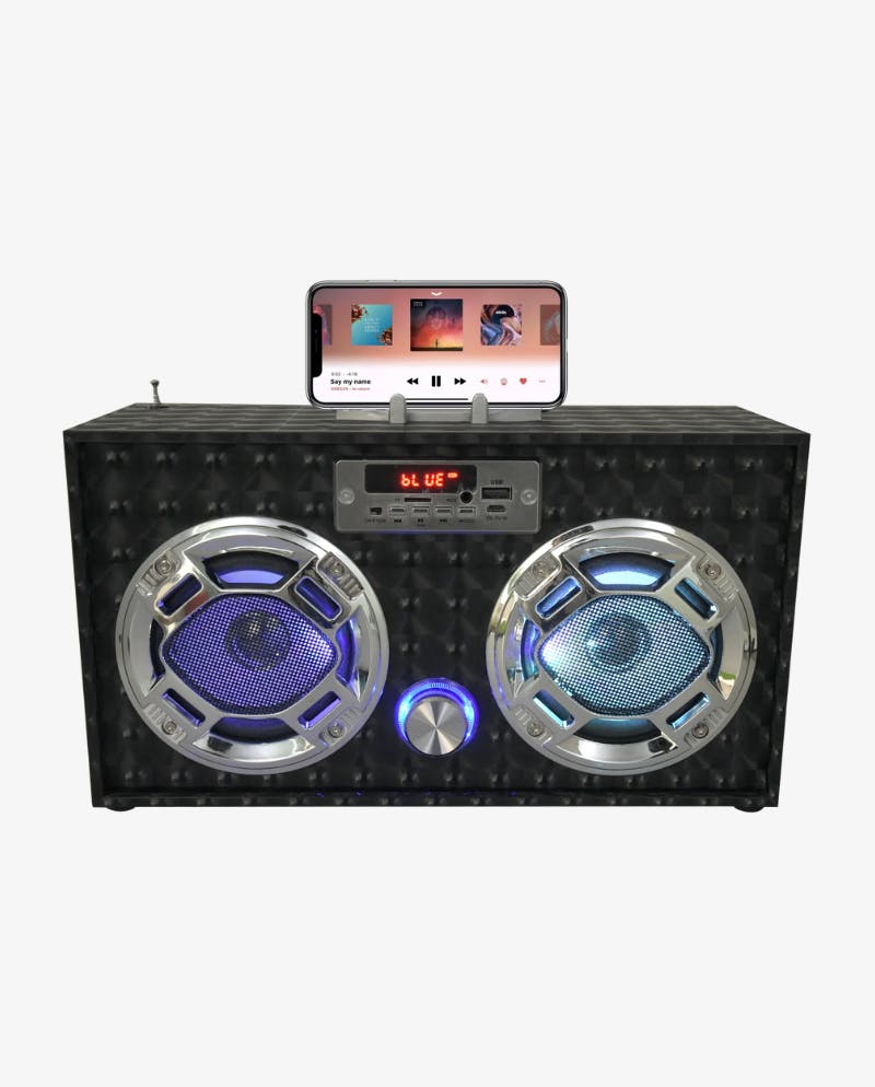 Bluetooth FM Radio W LED  Speakers Black Boombox