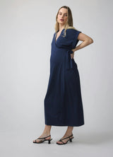 Short Sleeve Knit Wrap Maternity Midi Dress