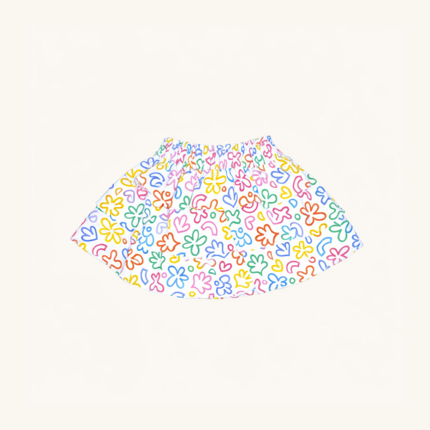 Ruffle Skirt in Rainbow Doodle