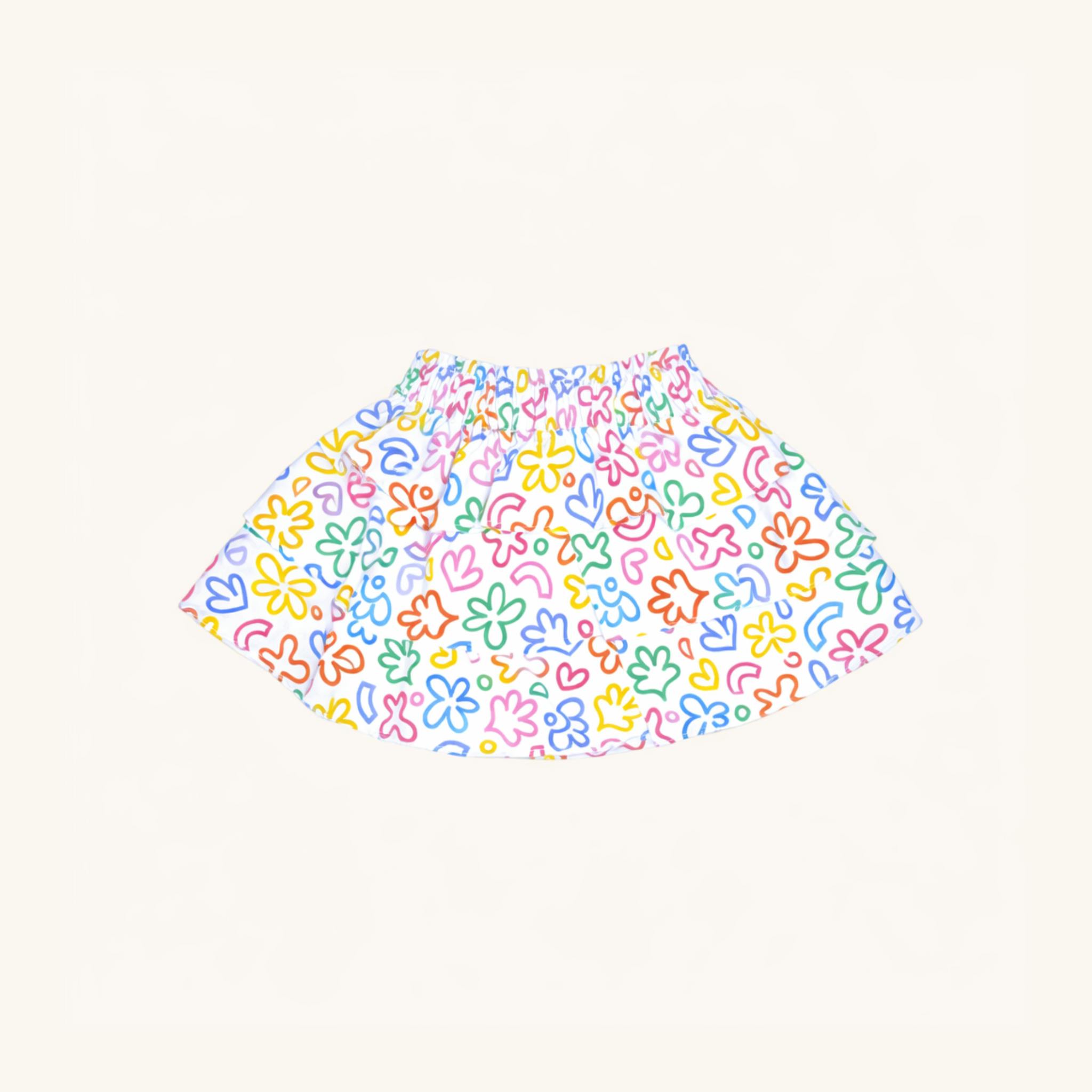 Ruffle Skirt in Rainbow Doodle