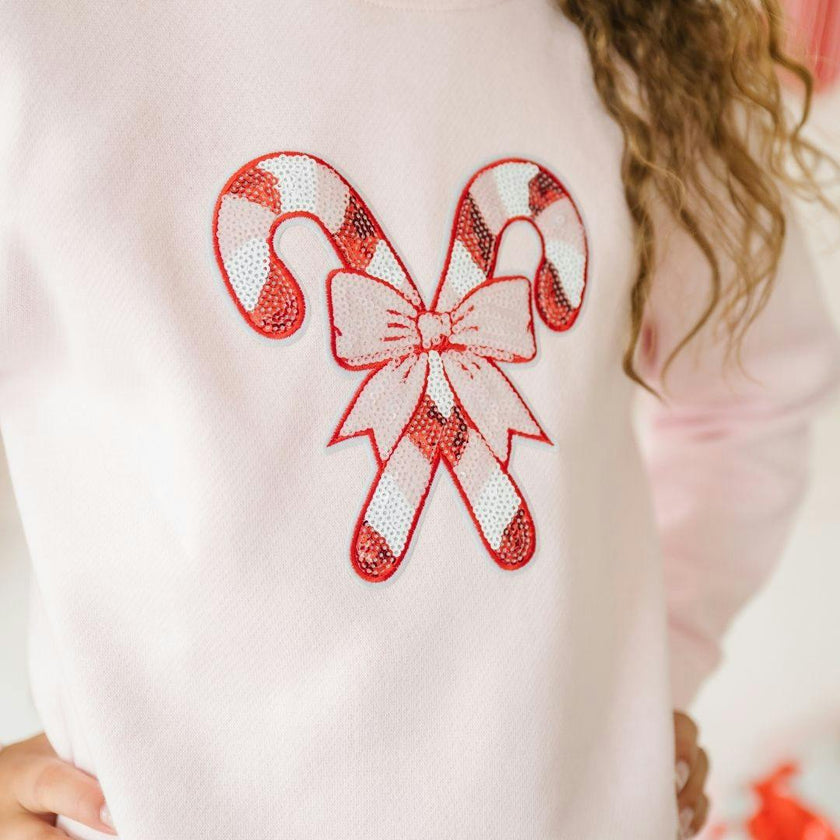 Candy Cane Sequin Patch Christmas Sweatshirt