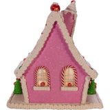 10-Inch Pink Battery-Operated Candy LED Gingerbread House Table Piece