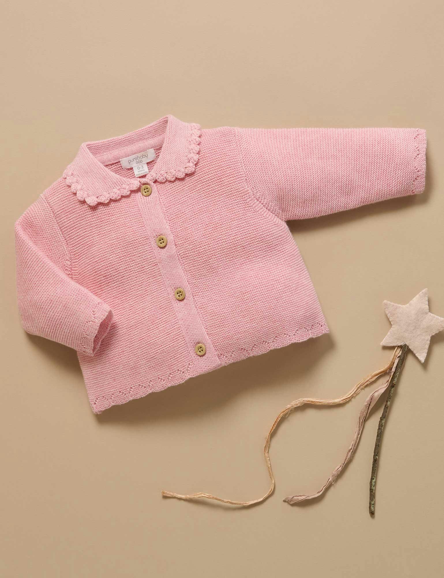 Crochet Collar Cardigan Blush Melange