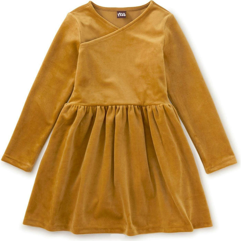 Velour Wrap Neck Dress, Brown
