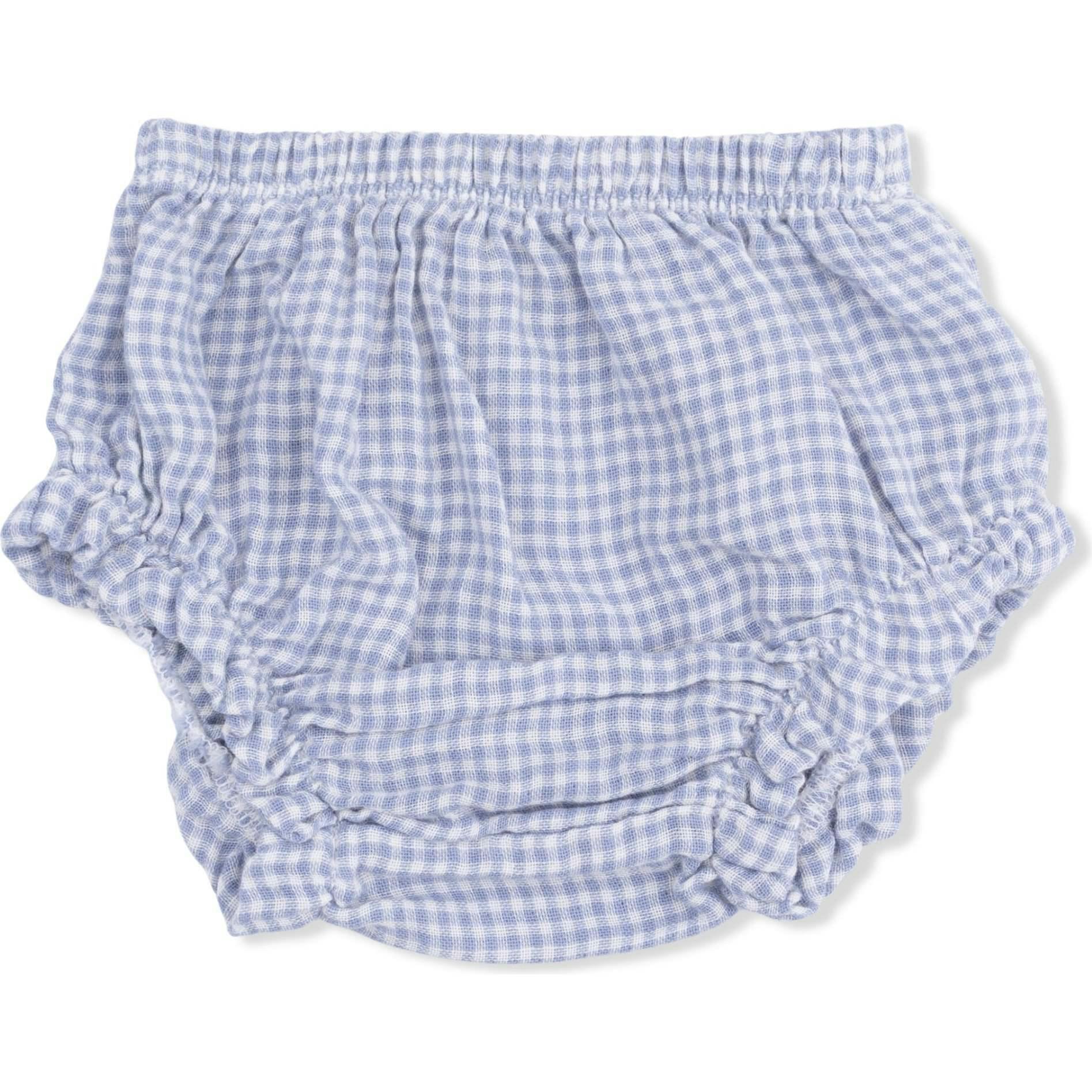 Micro Gingham Blue Blizzard - Top with Bows and Ruffle Leg Bloomer