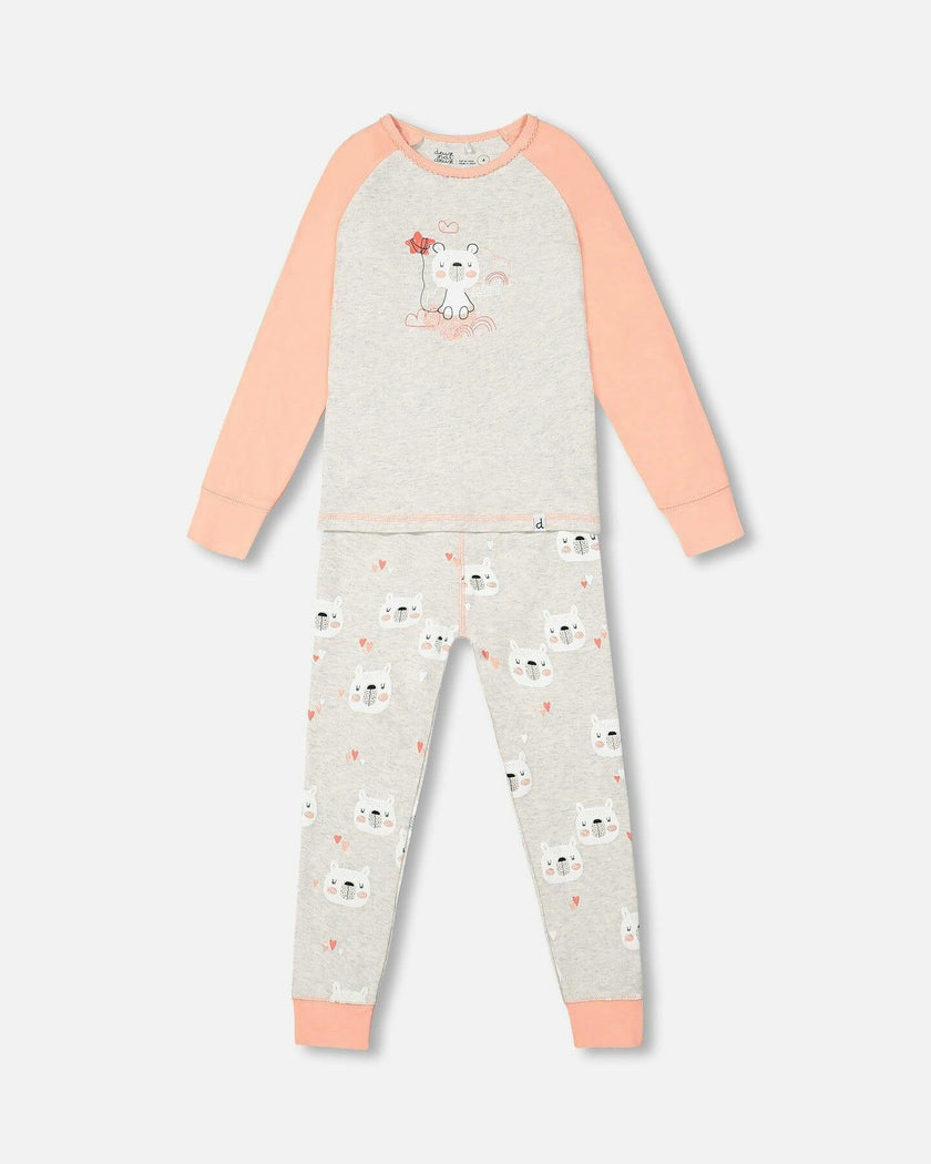 Organic Cotton Long Sleeve Printed Bears One Piece Pajama Oatmeal Mix
