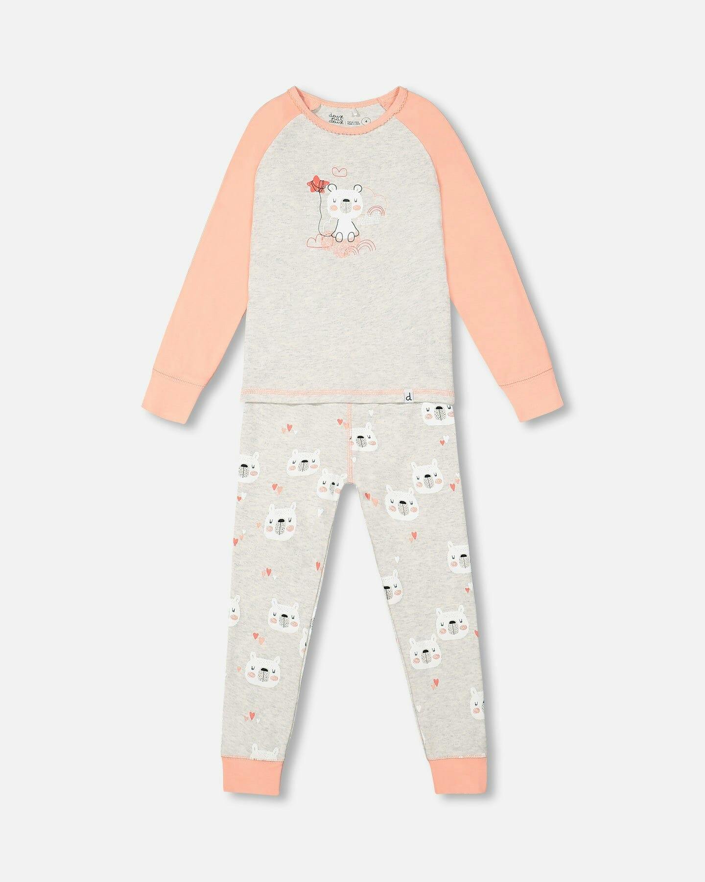 Organic Cotton Long Sleeve Printed Bears One Piece Pajama Oatmeal Mix