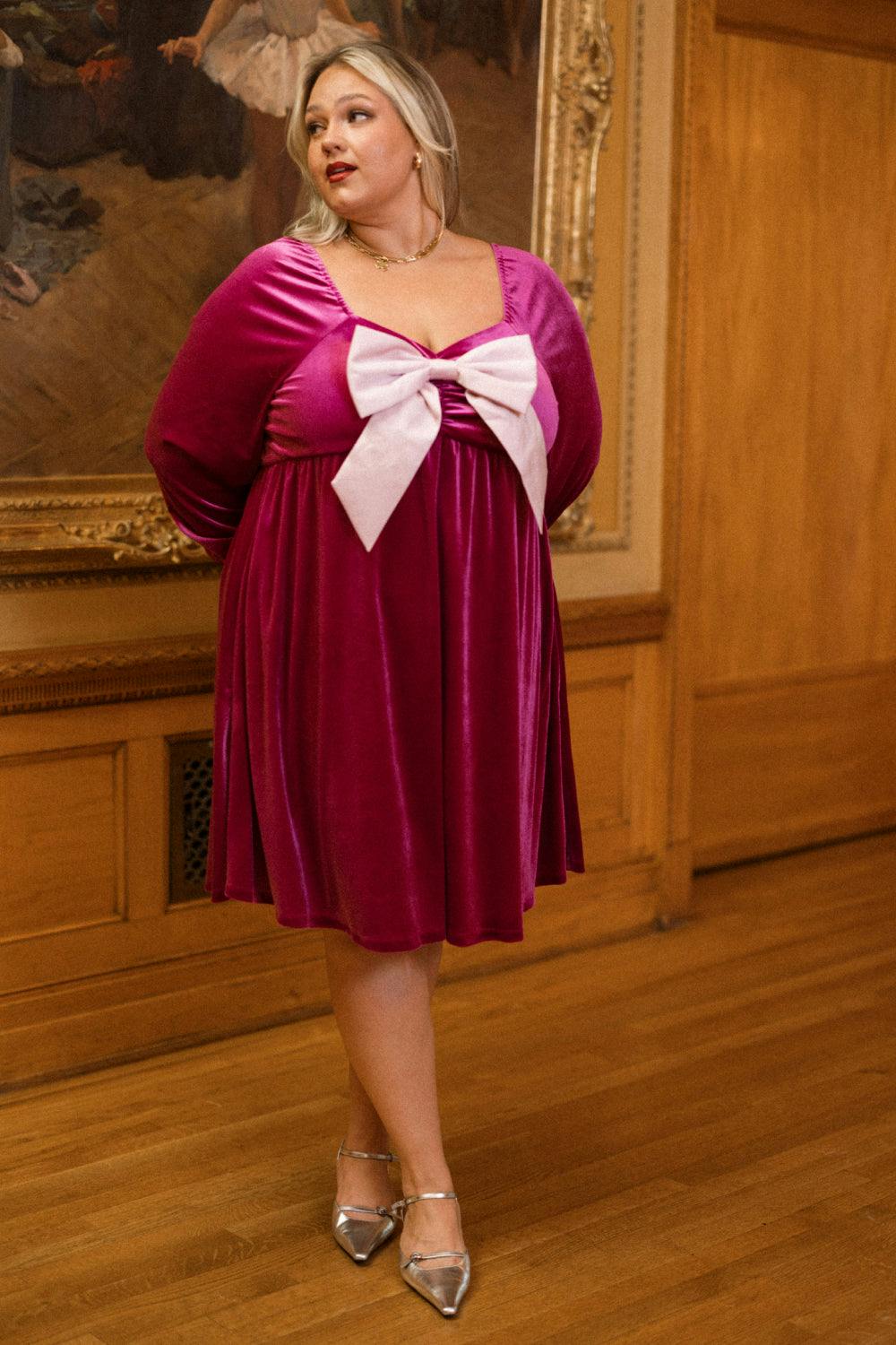 Jewel Dress in Merry Magenta Velvet