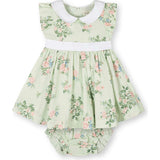 Organic Flutter Sleeve Sateen Dress with Peter Pan Collar, Green
