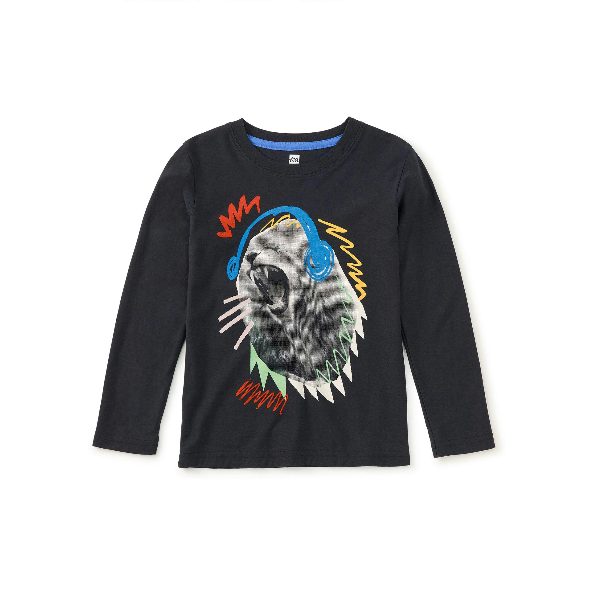 Roaring Beats Lion Graphic Tee, Jet Black