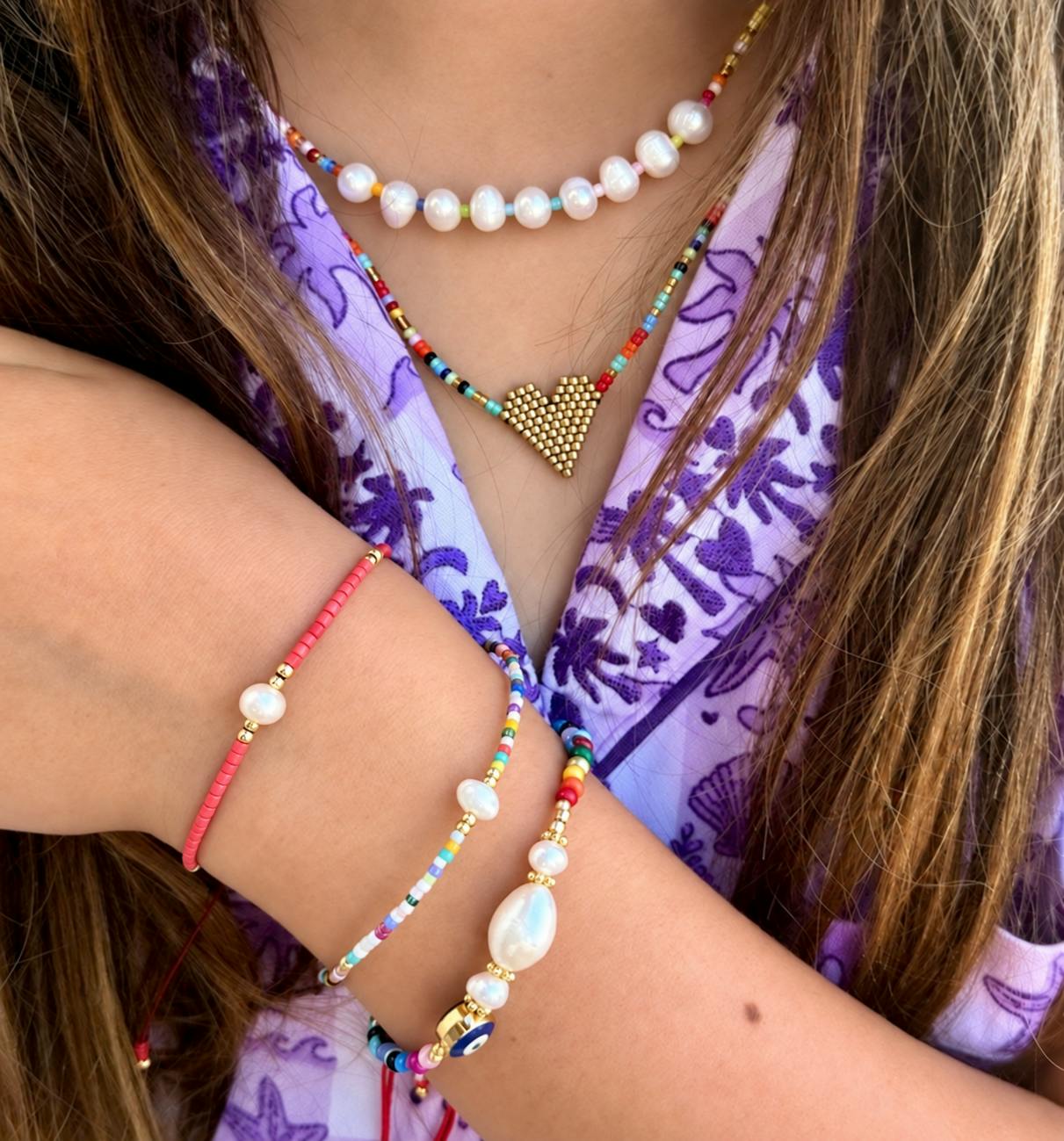 Kids Pink Beaded Pearl Bracelet