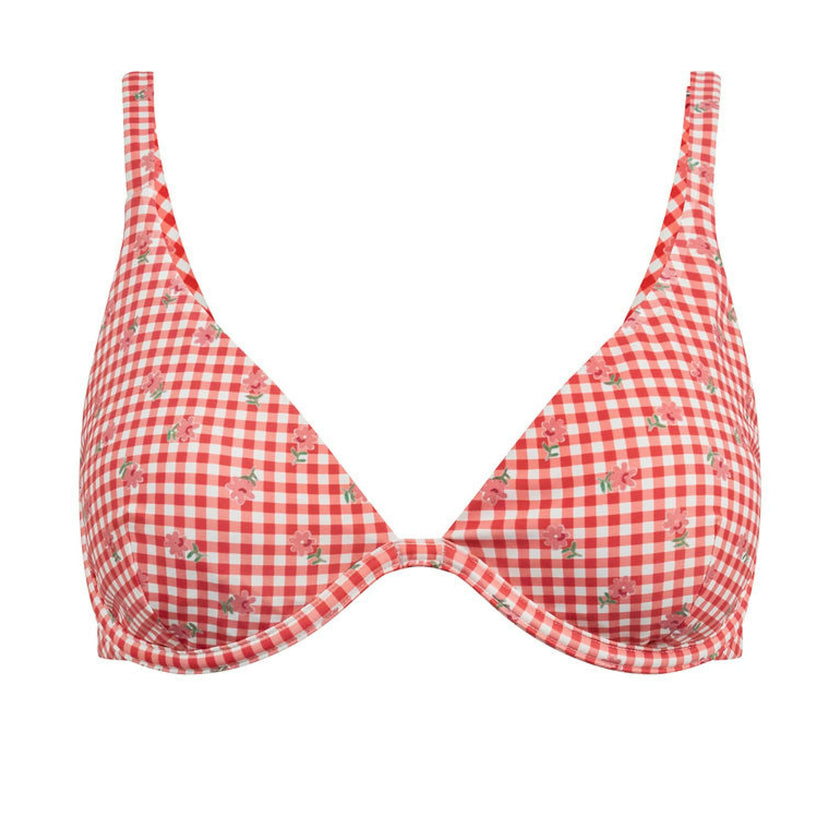 women's cranberry gingham triangle bikini top
