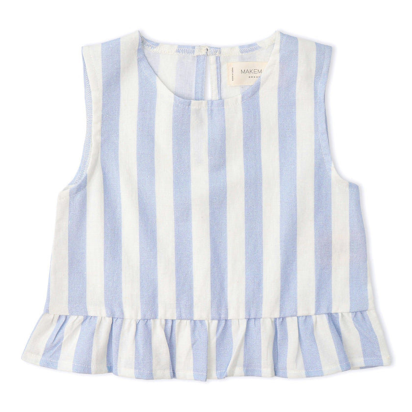 Organic Ruffle Top & Pants Set - Blue Stripes