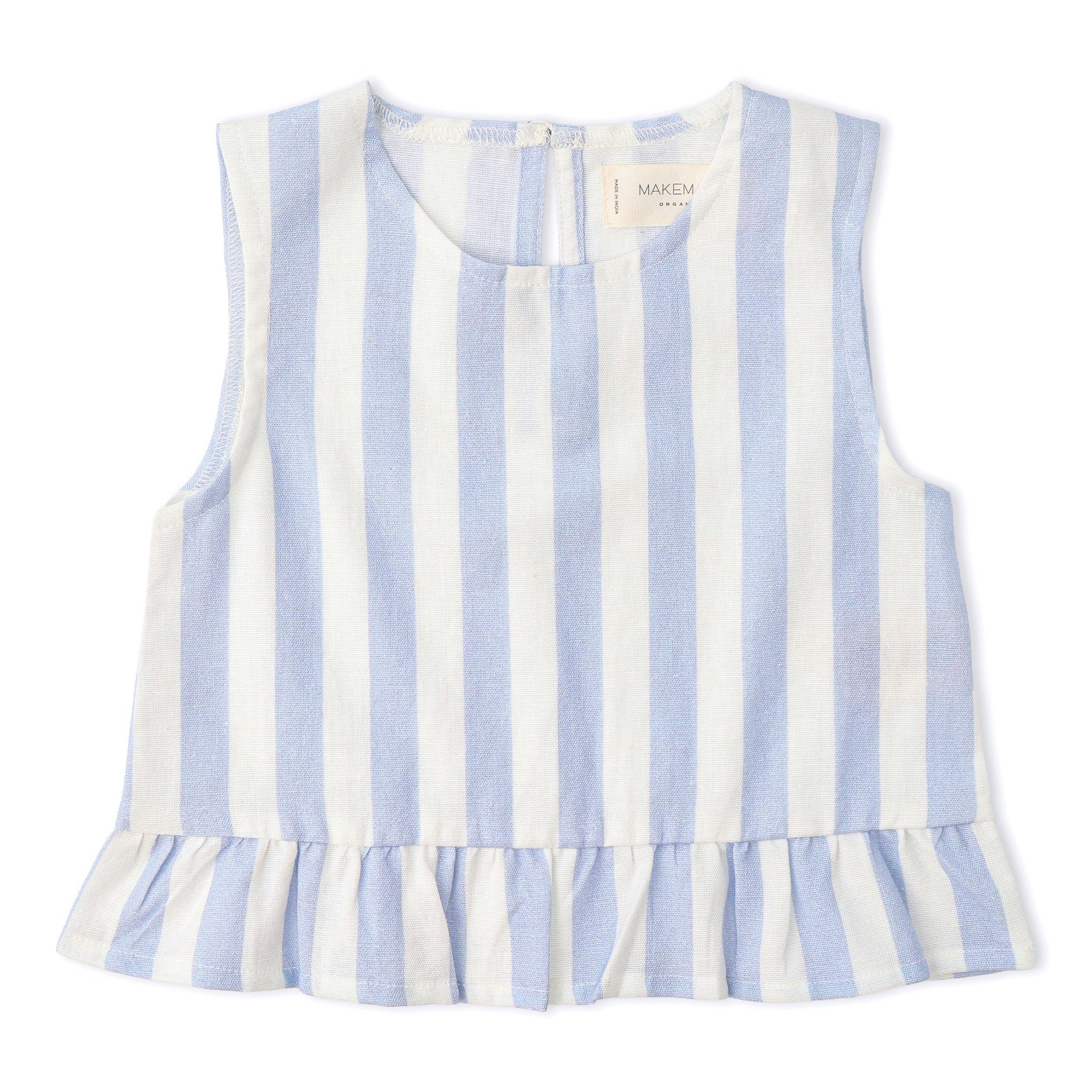 Organic Ruffle Top & Pants Set - Blue Stripes