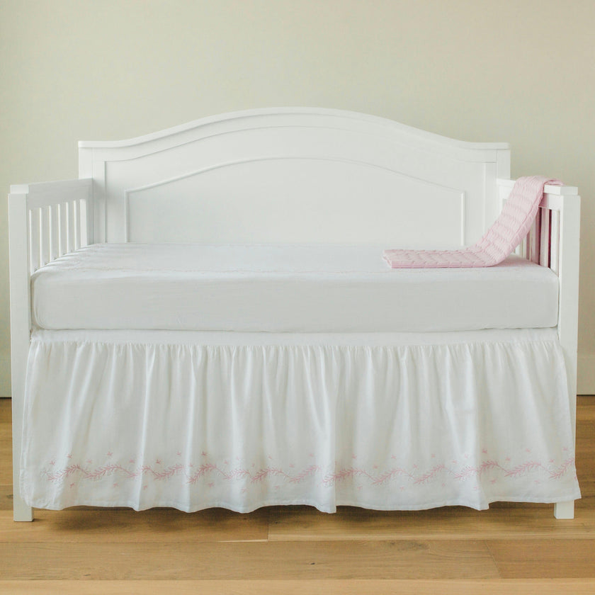 Embroidered Crib Skirt - Blush