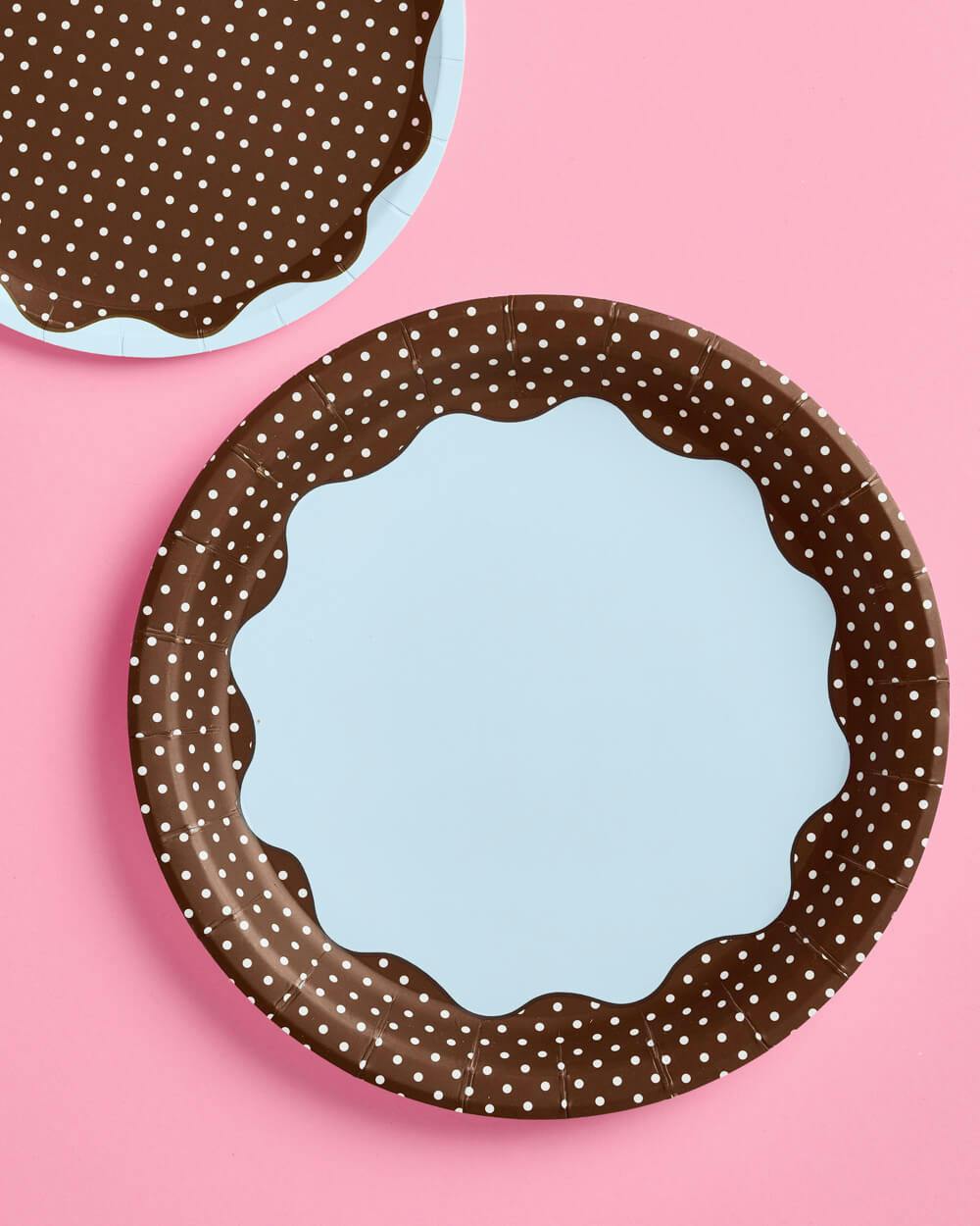 Brown + Blue Plates - 10 paper plates, 9in