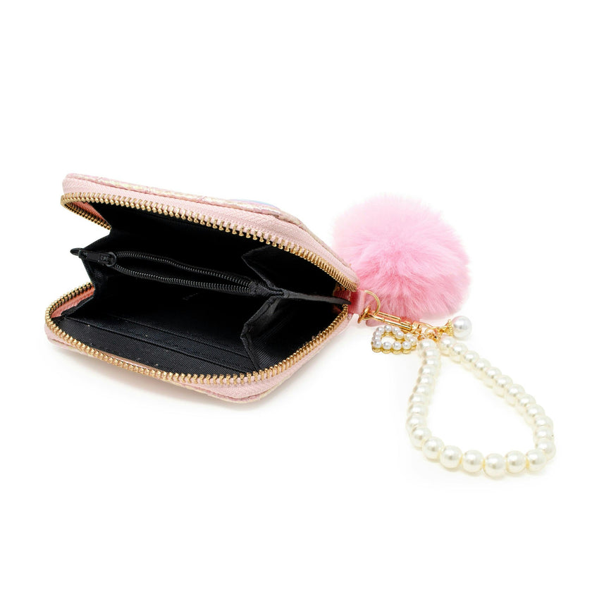 Mermaid Tail  Wallet with Pom-Pom & Pearl Strap
