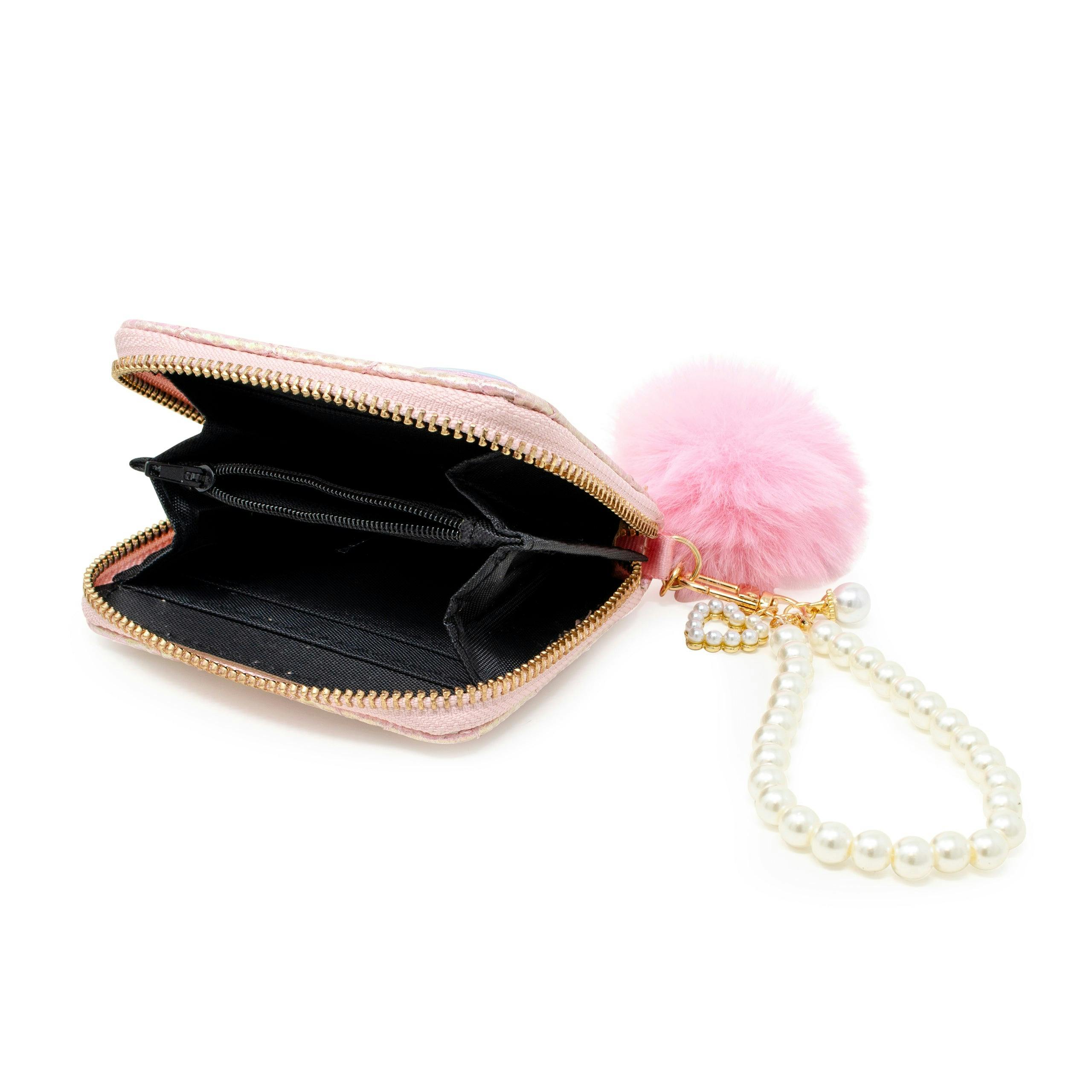 Mermaid Tail  Wallet with Pom-Pom & Pearl Strap