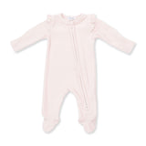 Velour Soft Pink - 2 Way Ruffle Sleeve Zipper Footie