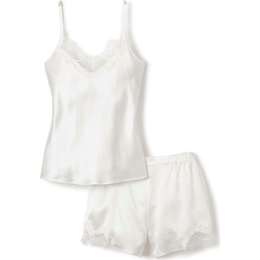 Women's Silk Lace Cami Short Set in White