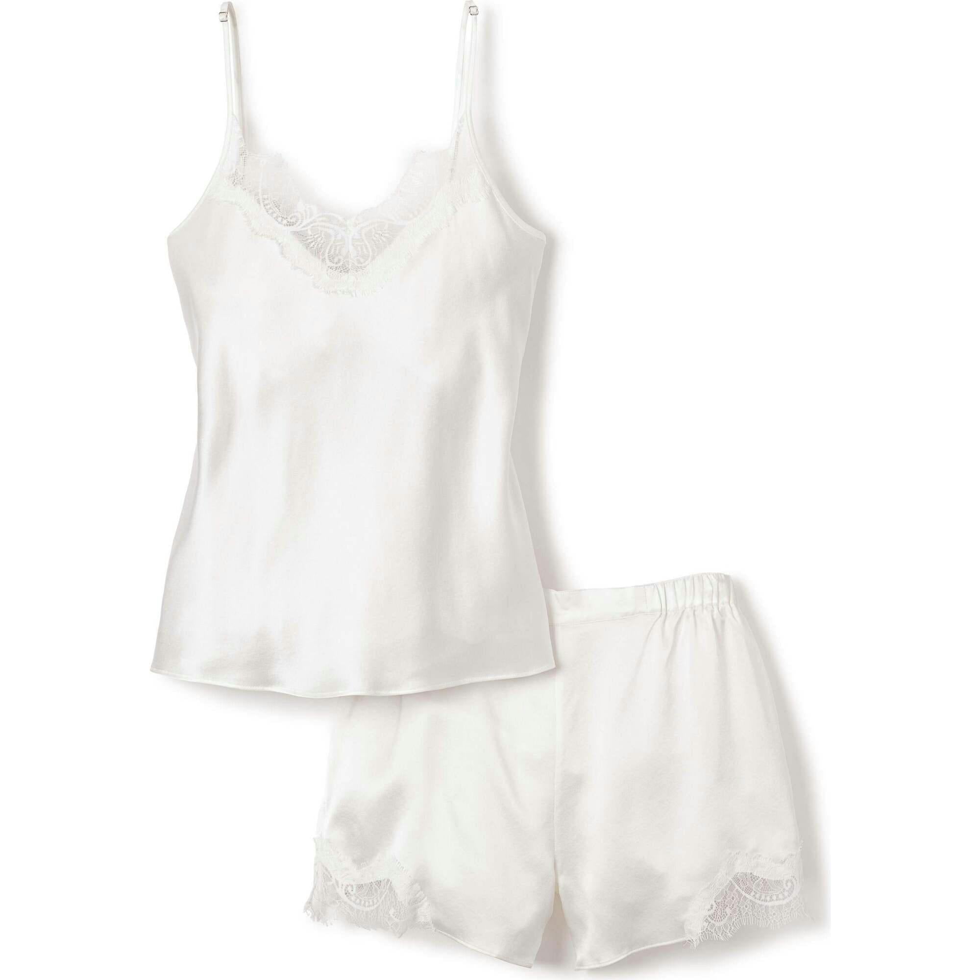 Signature Women's Silk Lace Cami Short Set in White