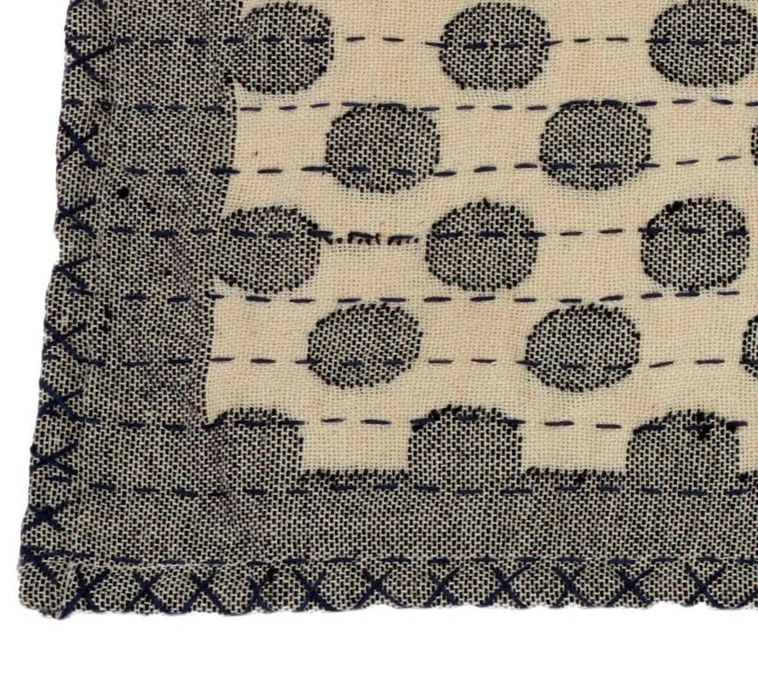Artisan Hand Loomed Cotton Table Runner - Navy Dots - 18"x96"