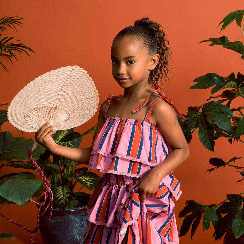 TROPIC RUFFLES STRIPES SKIRT PINK