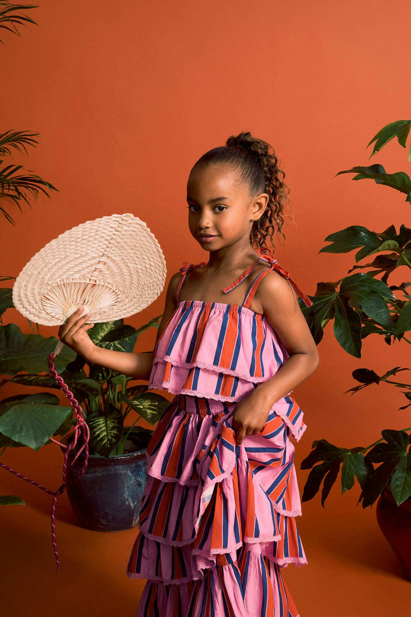 TROPIC RUFFLES STRIPES SKIRT PINK