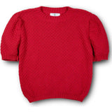 Red Short Slv Sweater W/Puff Sleeves