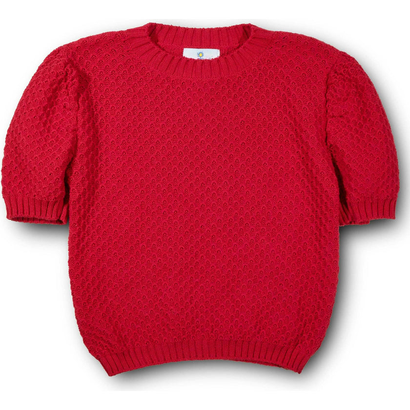 Red Short Slv Sweater W/Puff Sleeves