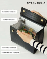 Medium Stylish, Chic Insulated Lunchbox, Black Croc