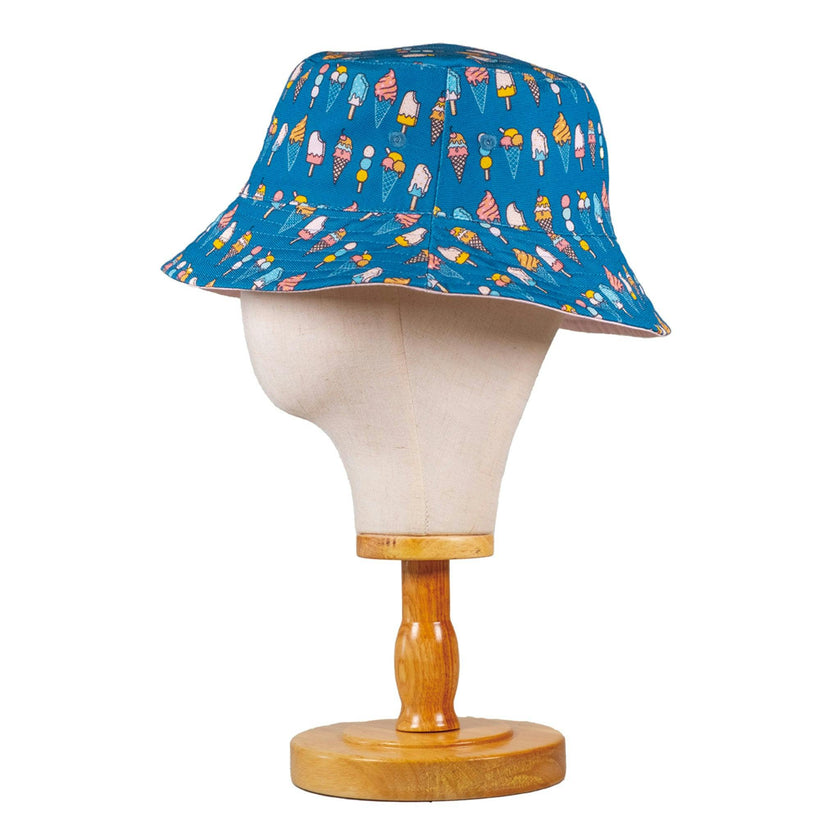 Reversible Kids Bucket Hat – Ice Cream Print | Summer Hat for Kids with 2-in-1 Design, Appliqué Patch & All-Over Print