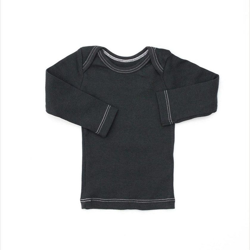 Rib Lap Shoulder Tee Long Sleeve Charcoal