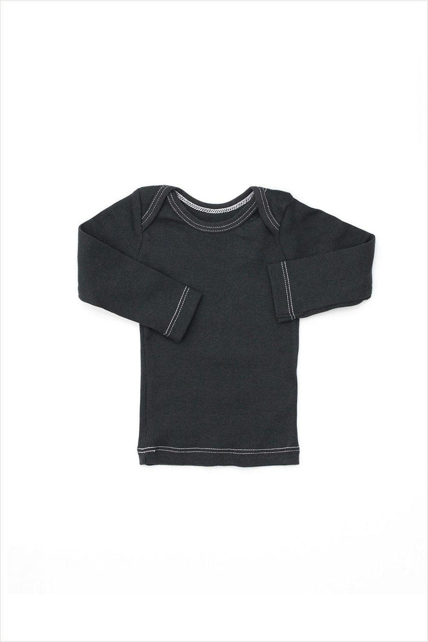 Rib Lap Shoulder Tee Long Sleeve Charcoal