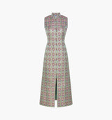 The Justina Dress - Baroque Diamond Block Berry/Green