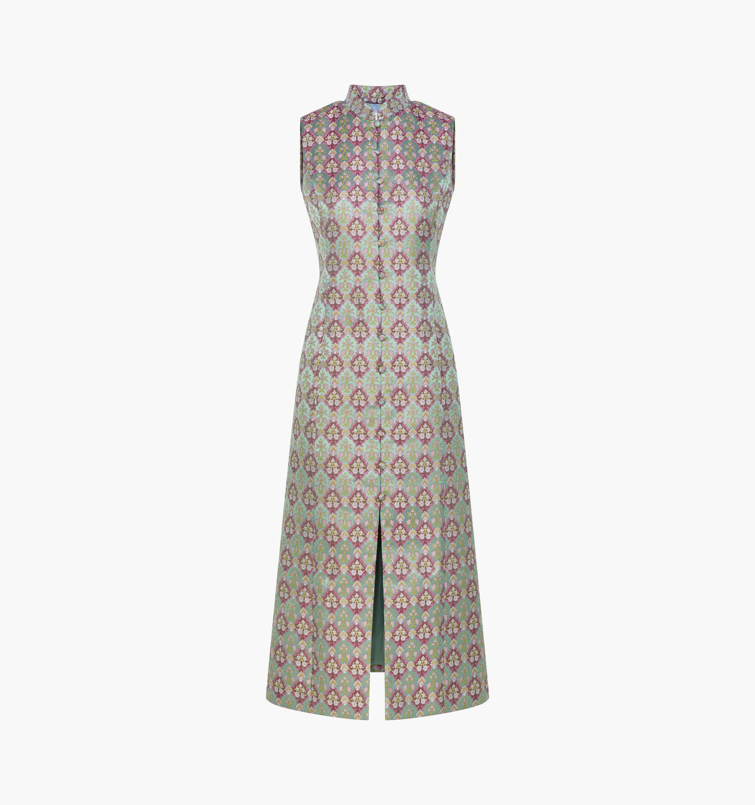 The Justina Dress - Baroque Diamond Block Berry/Green