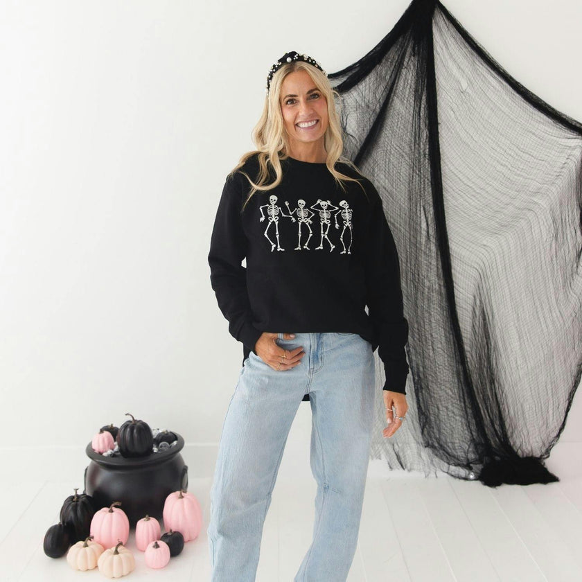 Glow In The Dark Silly Skelly Halloween Women's Sweatshirt