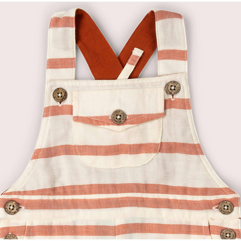 Vintage Red Stripe Dungaree Shorts, Red