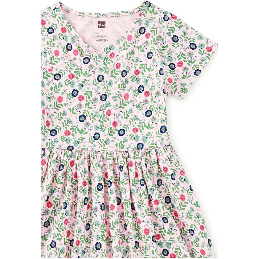Short Sleeve Wrap Neck Dress, Pink